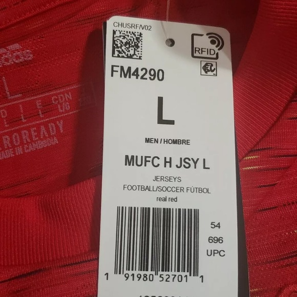 New Adidas Manchester United Men's Large Home L/S Soccer Red Jersey 20-21 - Picture 5 of 5